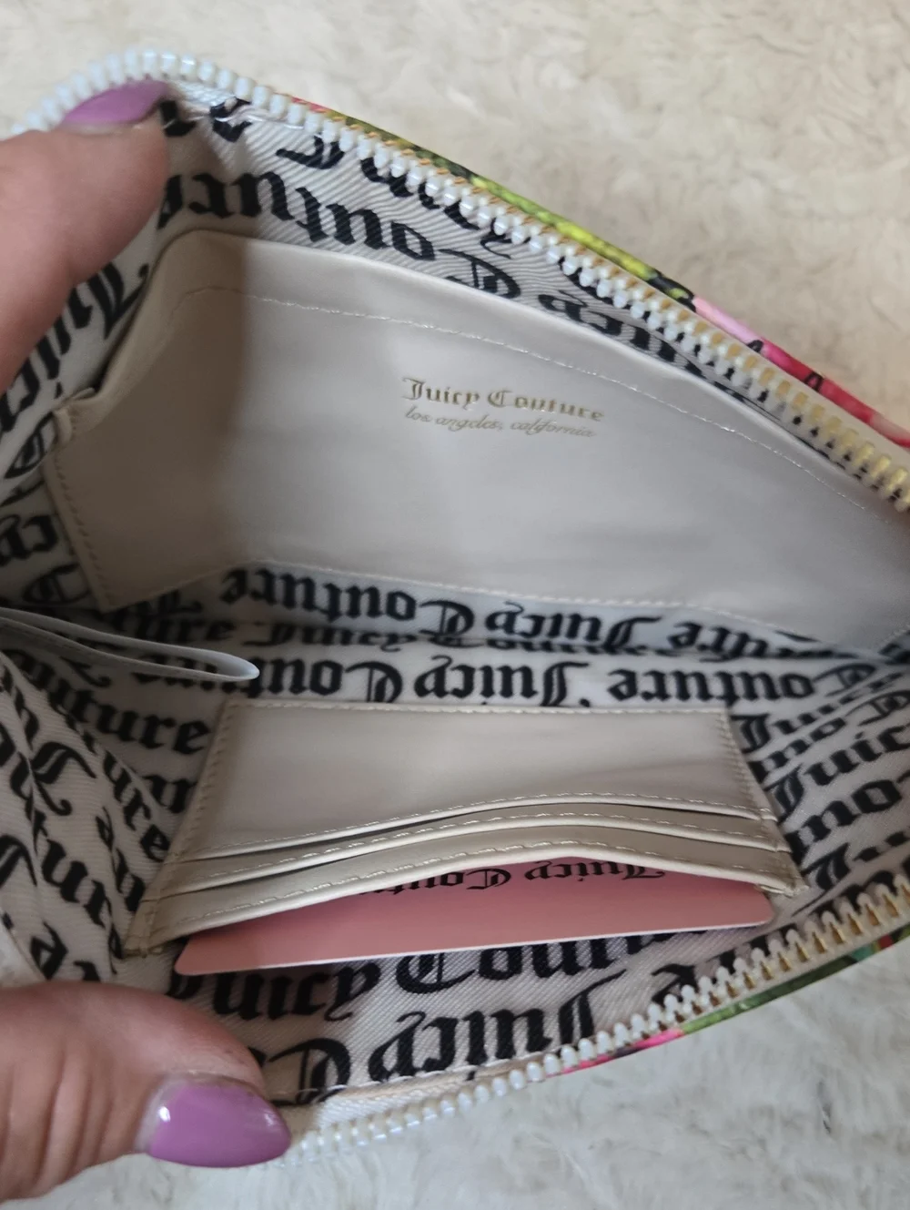 Juicy Couture Pink Rose Print Zip Clutch Wristlet